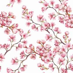 Fototapeta seamless pattern with cherry blossoms. watercolor illustration.