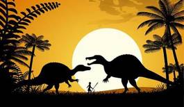 Plakat dinozaur gad zwierzę dżungla noc