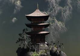 Plakat orientalne chiny pejzaż japoński góra