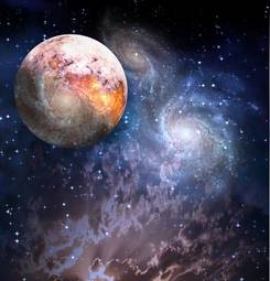 Plakat pole galaktyka wszechświat planeta noc