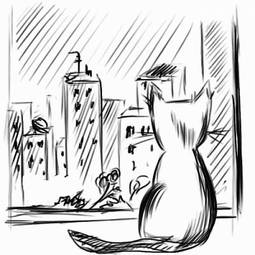 Naklejka rysunek kota w oknie