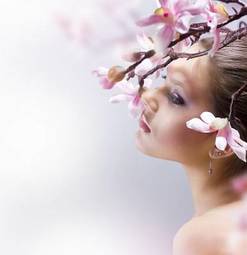 Obraz na płótnie kobieta magnolia twarz dziewczynka zdrowie