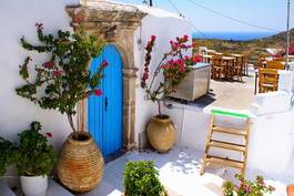 Fotoroleta wioska grecki ogród kwiat architektura