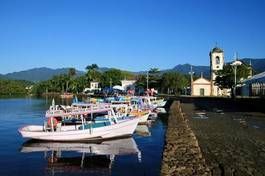 Naklejka brazylia wioska łódź kościół