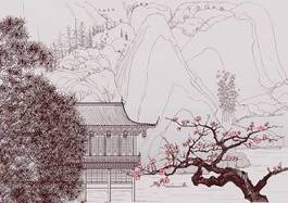 Naklejka rysunek chińskiego krajobrazu