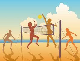 Fotoroleta zabawa sport siatkówka plażowa ludzie plaża