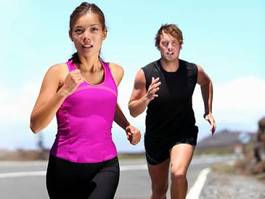 Naklejka piękny lekkoatletka dziewczynka jogging mężczyzna