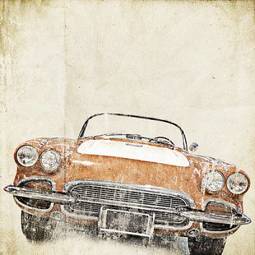 Plakat samochód vintage stary sztuka modny