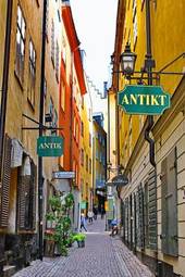 Naklejka ulica starego miasta w sztokholmie