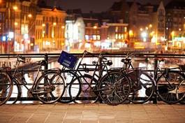 Plakat holandia noc amsterdam rower most