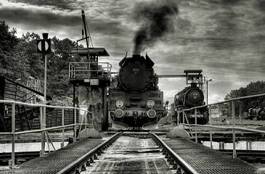Fotoroleta retro peron lokomotywa miasto