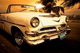 Plakat samochód słońce amerykański stary kuba