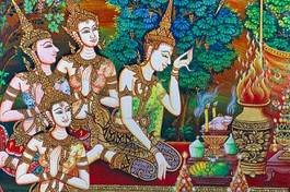 Naklejka piękny mural antyczny stary tajlandia
