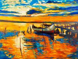 Obraz na płótnie obraz olej kompozycja łódź