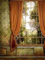 Fototapeta wiktoriańskie okno z widokiem na drzewa