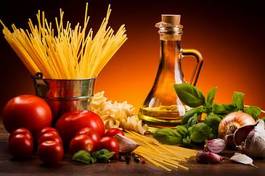 Plakat włoski jedzenie olej pomidor włochy