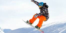 Plakat snowboard chłopiec śnieg wyścig