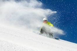 Plakat snowboarder sporty ekstremalne chłopiec narty góra