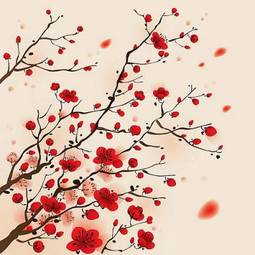 Naklejka chiny kwiat japonia wzór drzewa