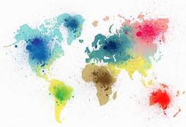 Fototapeta kolorowa mapa świata, wykoanana technika kleksów