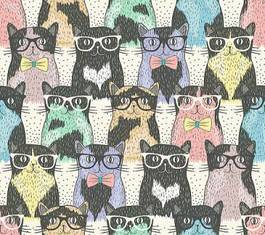 Naklejka koty w okularach i muszce