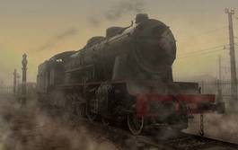Fototapeta vintage niebo silnik lokomotywa