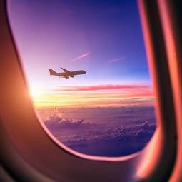 Plakat samolot lotnictwo transport niebo słońce