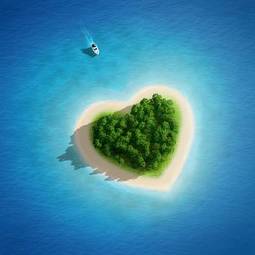 Plakat wyspa w kształcie serca na oceanie