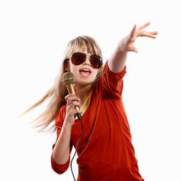 Fotoroleta karaoke mikrofon piękny zabawa dziewczynka