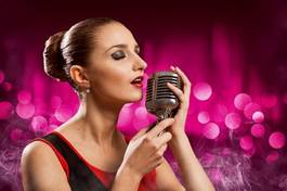 Plakat mikrofon koncert dyskoteka kobieta śpiew