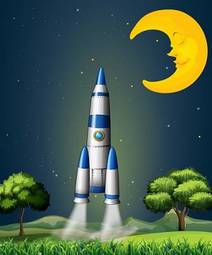 Naklejka księżyc rakieta noc