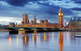 Fototapeta londyński big ben, gmach parlamentu uk i domy