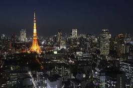 Plakat śródmieście tokio wierzowiec tokyo tower