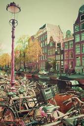 Obraz na płótnie amsterdam vintage stary rower latarnia uliczna