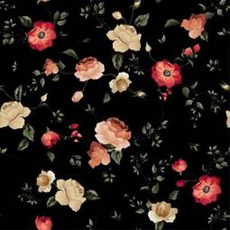 Plakat seamless vector floral pattern with roses on dark background