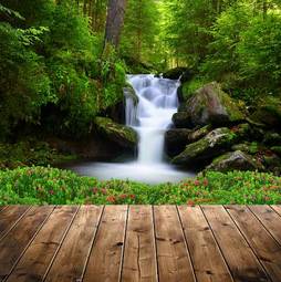 Plakat wodospad piękny las raj krajobraz
