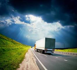 Naklejka droga ciężarówka niebo słońce transport