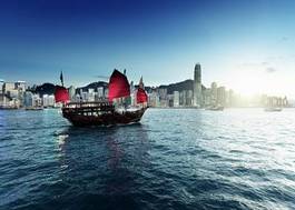 Obraz na płótnie drapacz miasto rejs hongkong zmierzch