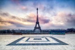 Plakat widok francja słońce wieża miasto