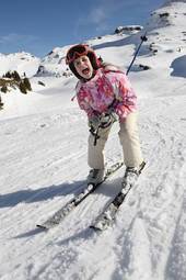 Plakat narciarz dziewczynka ludzie sport dzieci