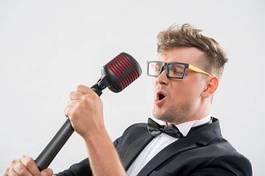 Plakat śpiew karaoke mikrofon dżokej muzyka
