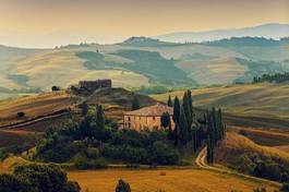 Plakat wieś pejzaż włoski toskania krajobraz