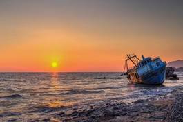 Naklejka plaża grecja wybrzeże łódź morze