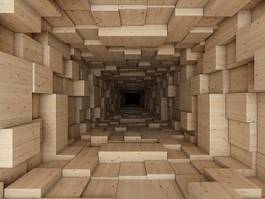 Naklejka tunel z drewnianych kostek
