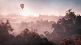 Fotoroleta jesień transport balon drzewa krajobraz