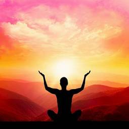 Obraz na płótnie zdrowie niebo joga góra słońce