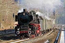 Obraz na płótnie lokomotywa wagon samochód stacja kolejowa lokomotywa parowa