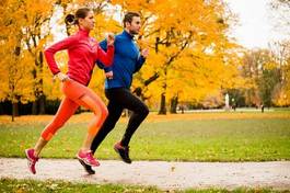 Naklejka jogging para fitness sport jesień