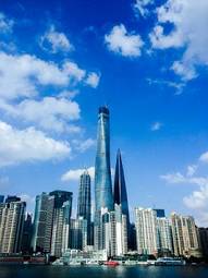 Naklejka drapacz nowoczesny shanghaj błękitne niebo chiny