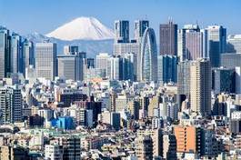 Naklejka miasto japonia drapacz fuji nowoczesny